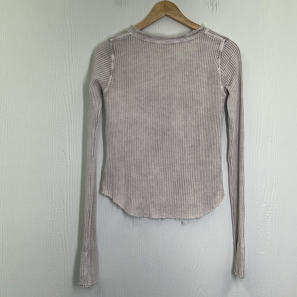 Free People - Colt Lavender Cream Stonewashed Waffle Long Sleeve Henley Tee SZ S - Picture 10 of 10